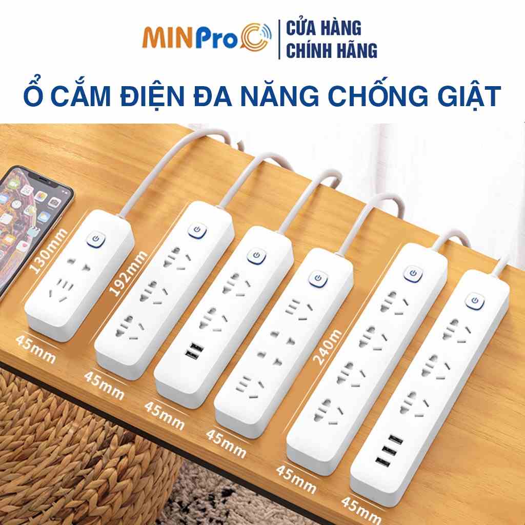 Ổ cắm điện đa năng MINPRO ổ cắm thông minh chống giật cao cấp, có công tắc, nhiều ổ USB đa năng sạc đt xiaomi