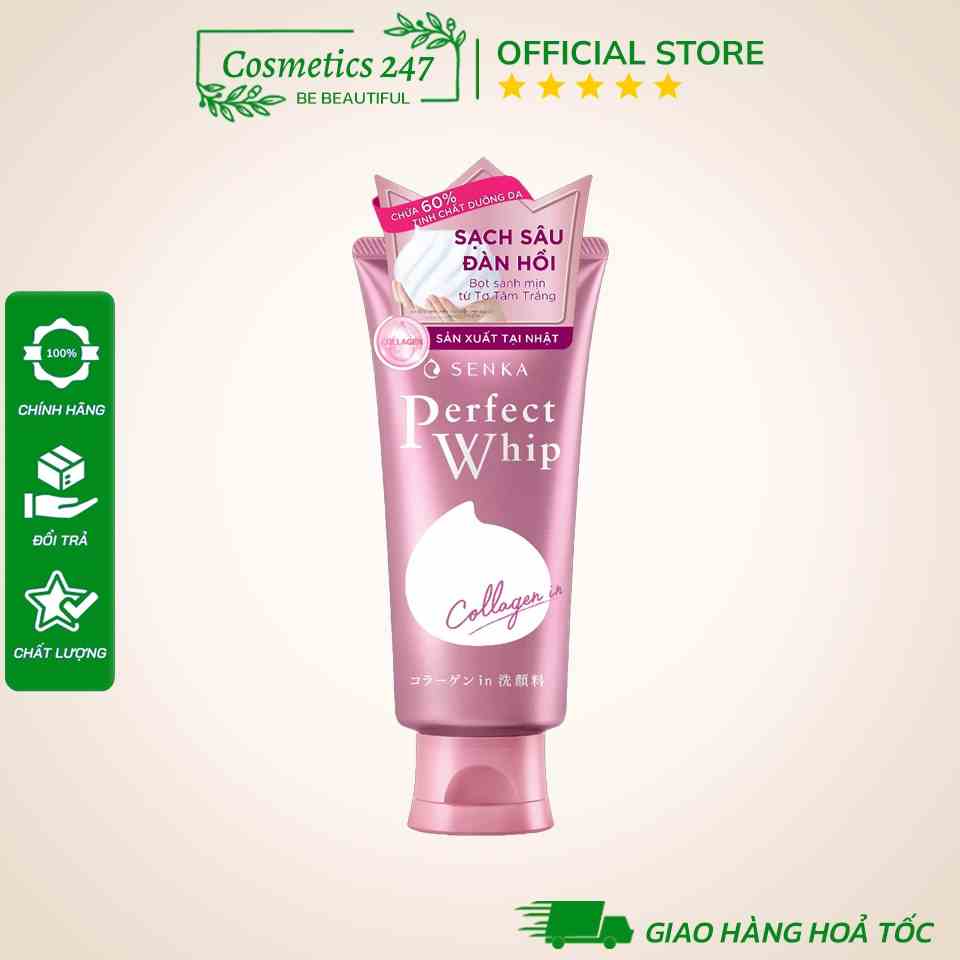 Sữa rửa mặt Collagen Senka Perfect Whip Collagen In 120G ngăn ngừa lão hóa giảm nếp nhăn