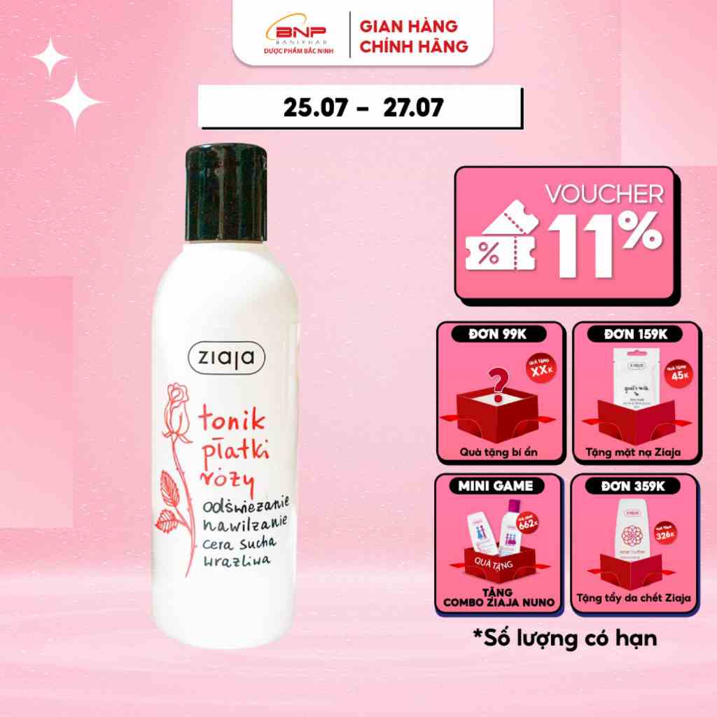 Nước hoa hồng cân bằng cho da dầu mụn Ziaja Tonik Platki Rozy 200ml