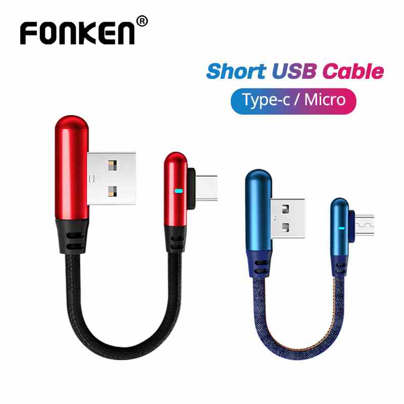 Dây cáp sạc micro USB FONKEN ngắn 0.25m kiểu góc 90 độ cho điện thoại/nguồn laptop