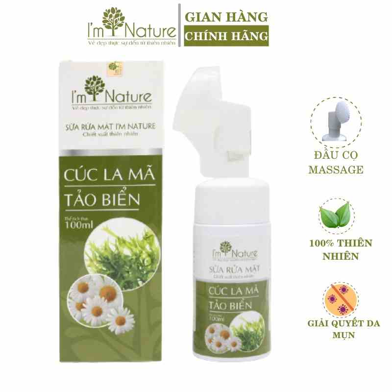 Sữa Rửa Mặt Tạo Bọt IM NATURE Cúc La Mã Tảo Biển Đầu Cọ Silicon Làm Sạch Sâu Cho Mọi Loại Da Dầu Mụn Hỗ Hợp 100ml