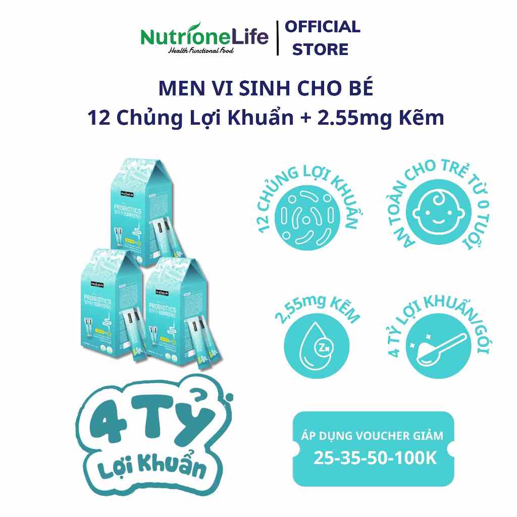 COMBO 3 Hộp Men Vi Sinh Alive Probiotics 12 Chủng Lợi Khuẩn Và Kẽm Giúp Tiêu Hóa Khỏe, Tăng Hấp Thu 2g/Gói