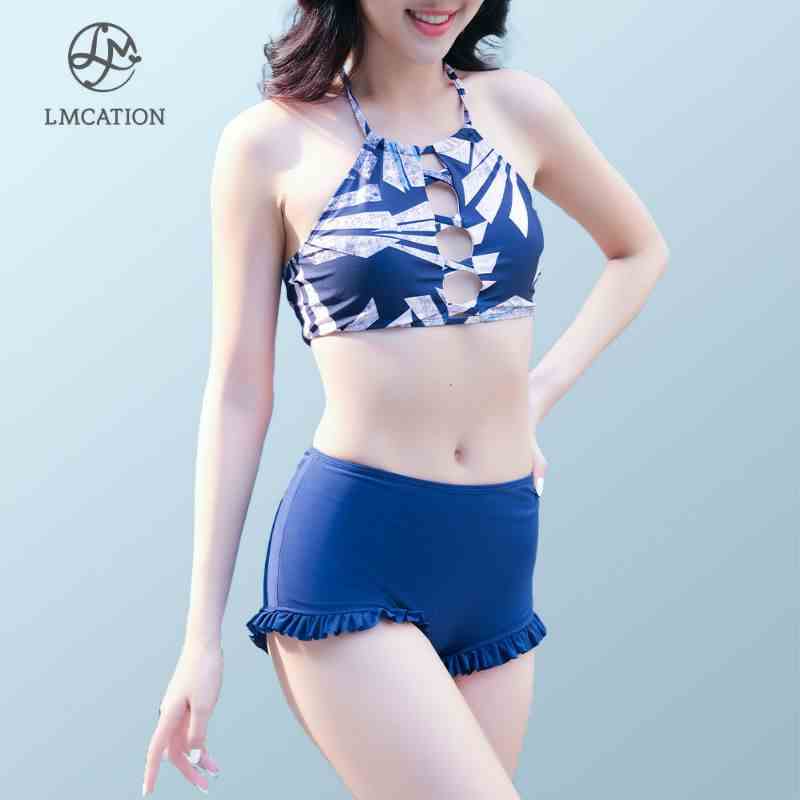 Bộ đồ đa năng Gym-to-swim LMcation  - Áo Bikini Lola Cánh Quạt & Quần Bơi Lưng Cao Phối Bèo Estella Xanh Đen