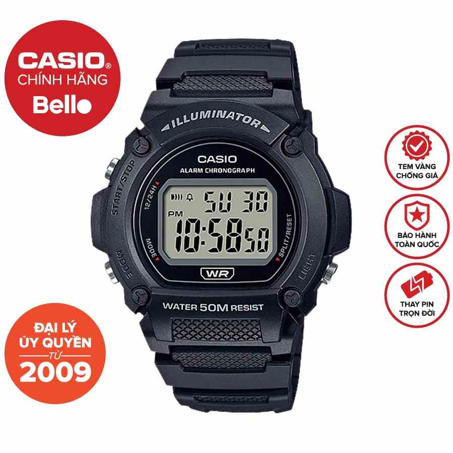 Đồng hồ Nam dây nhựa Casio W-219H-2AVDF chính hãng bảo hành 1 năm Pin trọn đời