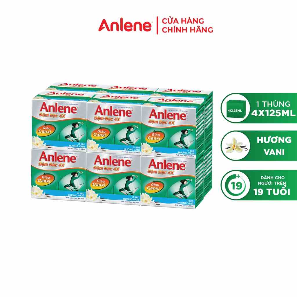 Thùng 48 hộp sữa nước Anlene hương Vani đậm đặc ít béo 125ml