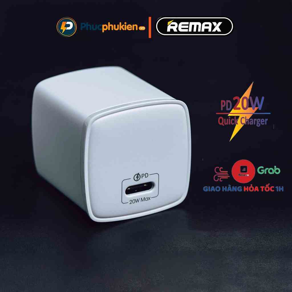 Củ sạc nhanh 20w chính hãng Remax U75 hỗ trợ sạc nhanh chuẩn PD 20w sạc đầy 50% pin chỉ trong 30 phút - Phúc Phụ Kiện