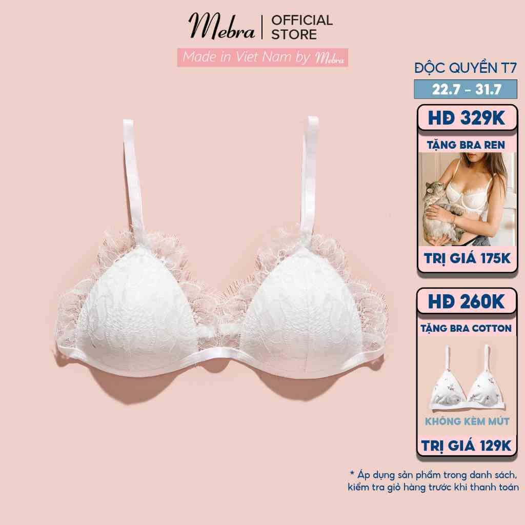 Áo bra ren không gọng đệm mút mỏng nâng nhẹ sexy lông mi trắng BEST WHITE PREMIUM Mebra A022