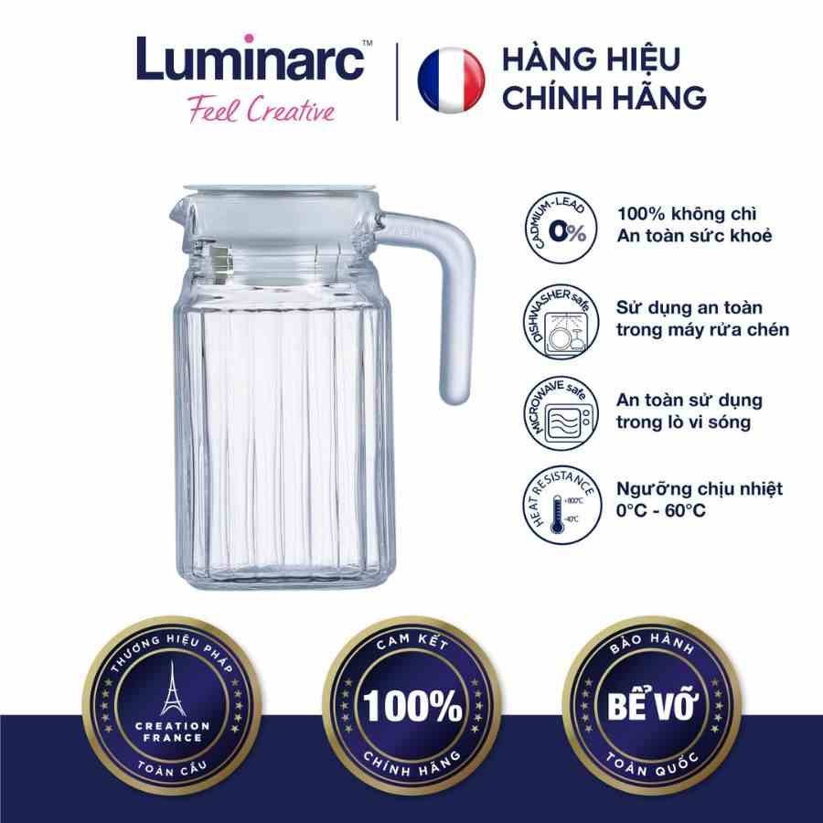 [Mã BMLTA35 giảm đến 35K đơn 99K] Bình Nước Thuỷ Tinh Luminarc Quadro 0.5L- LUQUG2667