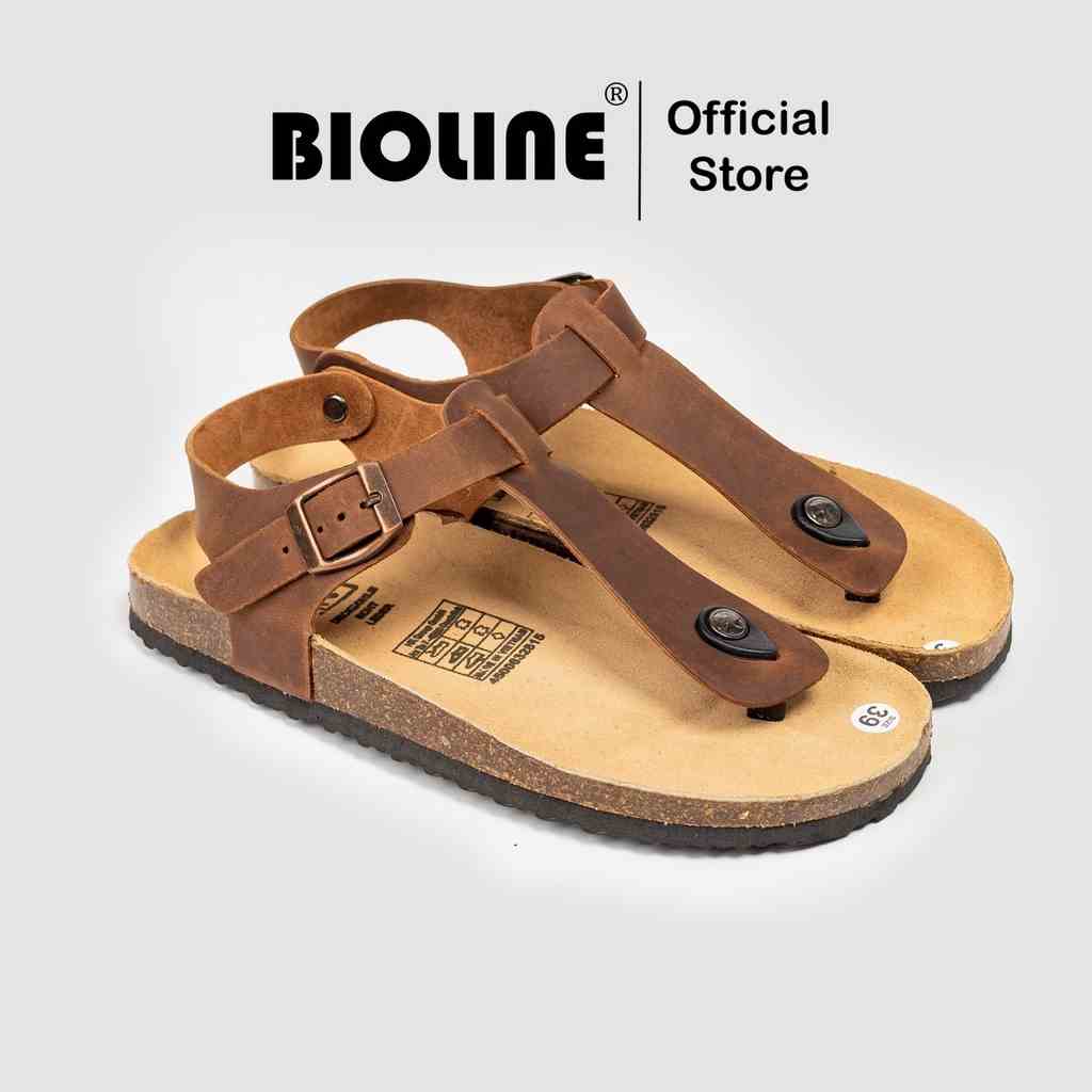 ( Mẫu Da Thật ) D10 - Sandal Đế Trấu BIOLINE Official Quai xỏ ngón chất liệu Da Bò