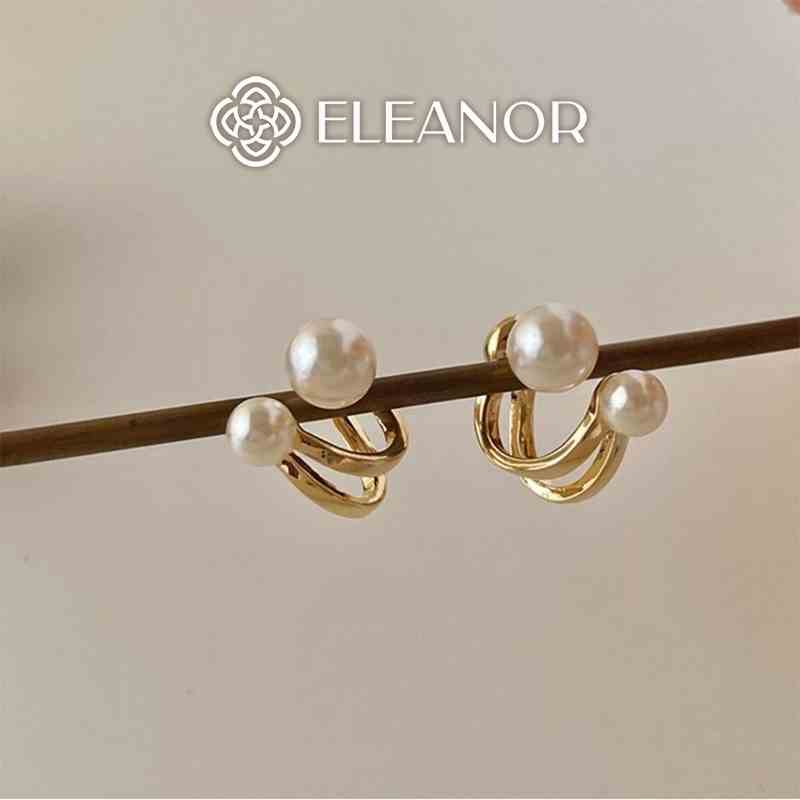 Bông tai nữ chuôi bạc 925 Eleanor Accessories viền chữ C ngọc trai nhân tạo phụ kiện trang sức 3421