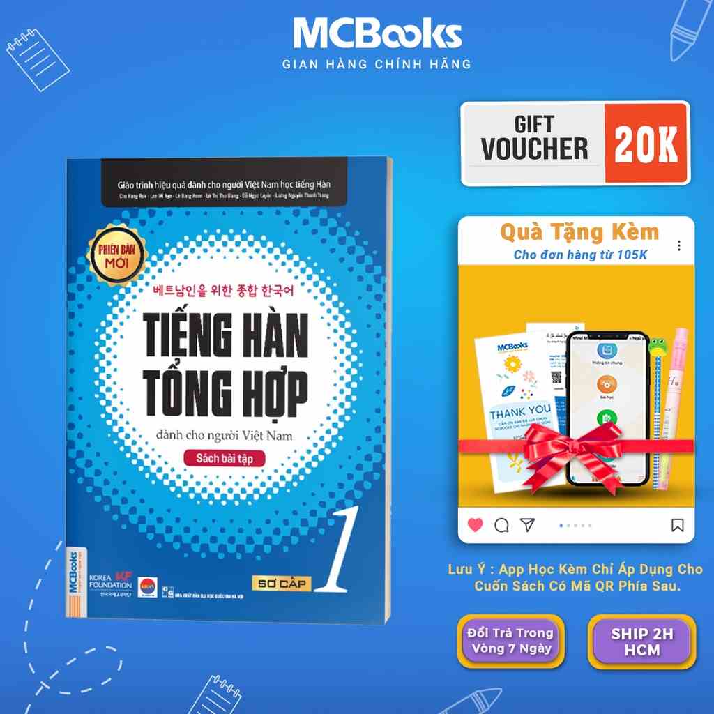 Sách - Tiếng Hàn tổng hợp dành cho người Việt Nam sách bài tập sơ cấp 1 Mcbooks