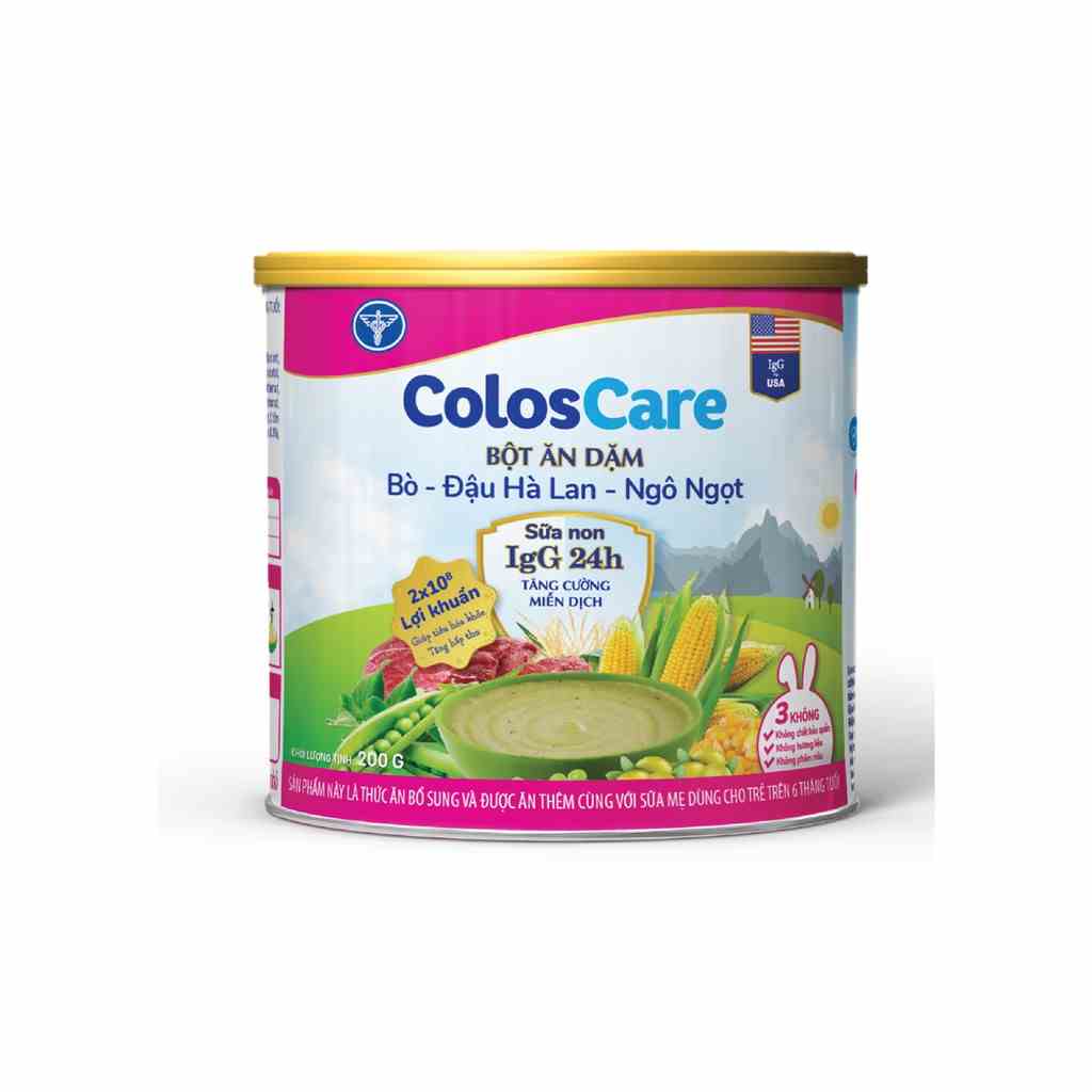 Bột ăn dặm Nutricare ColosCare bổ sung sữa non IgG24h - vị bò đậu hà lan ngô ngọt (200g)