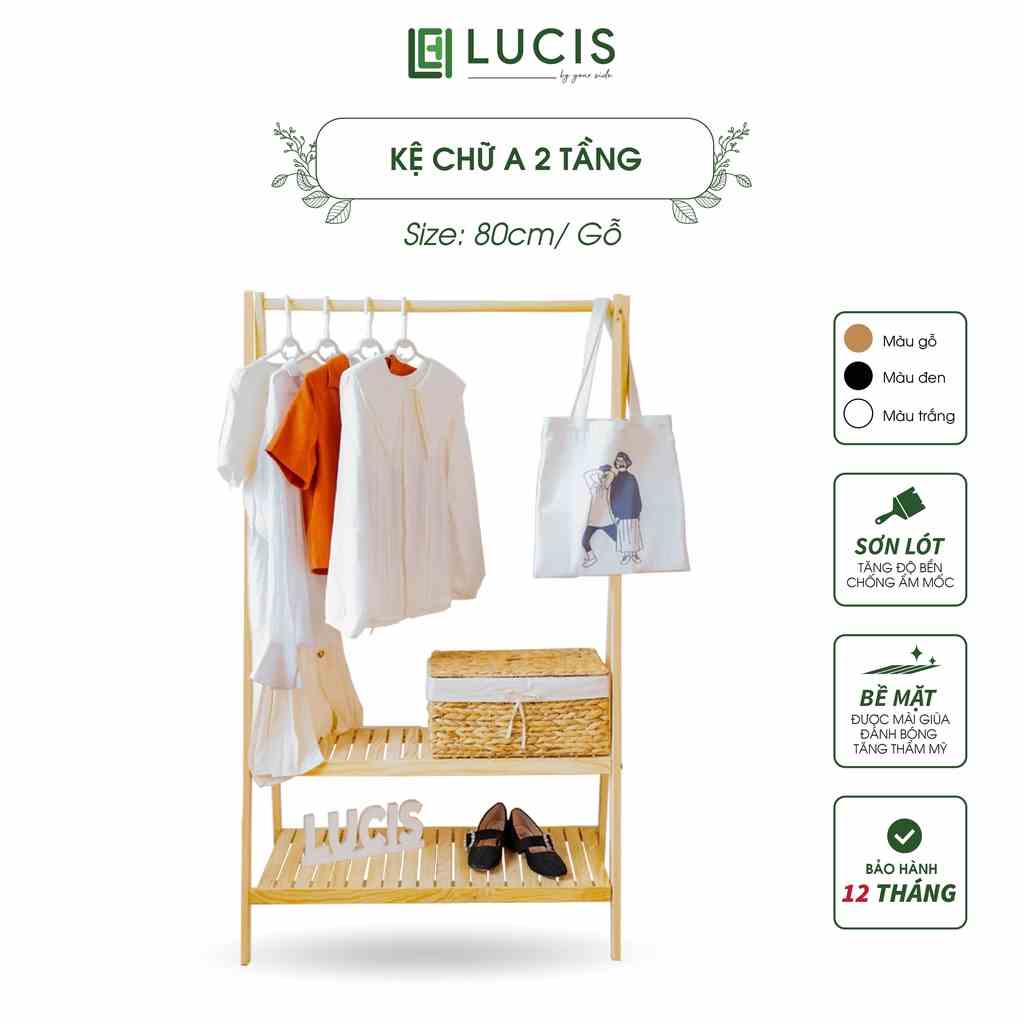 Kệ chữ A treo quần áo 2 tầng để đồ LUCIS size 80cm trang trí nhà cửa