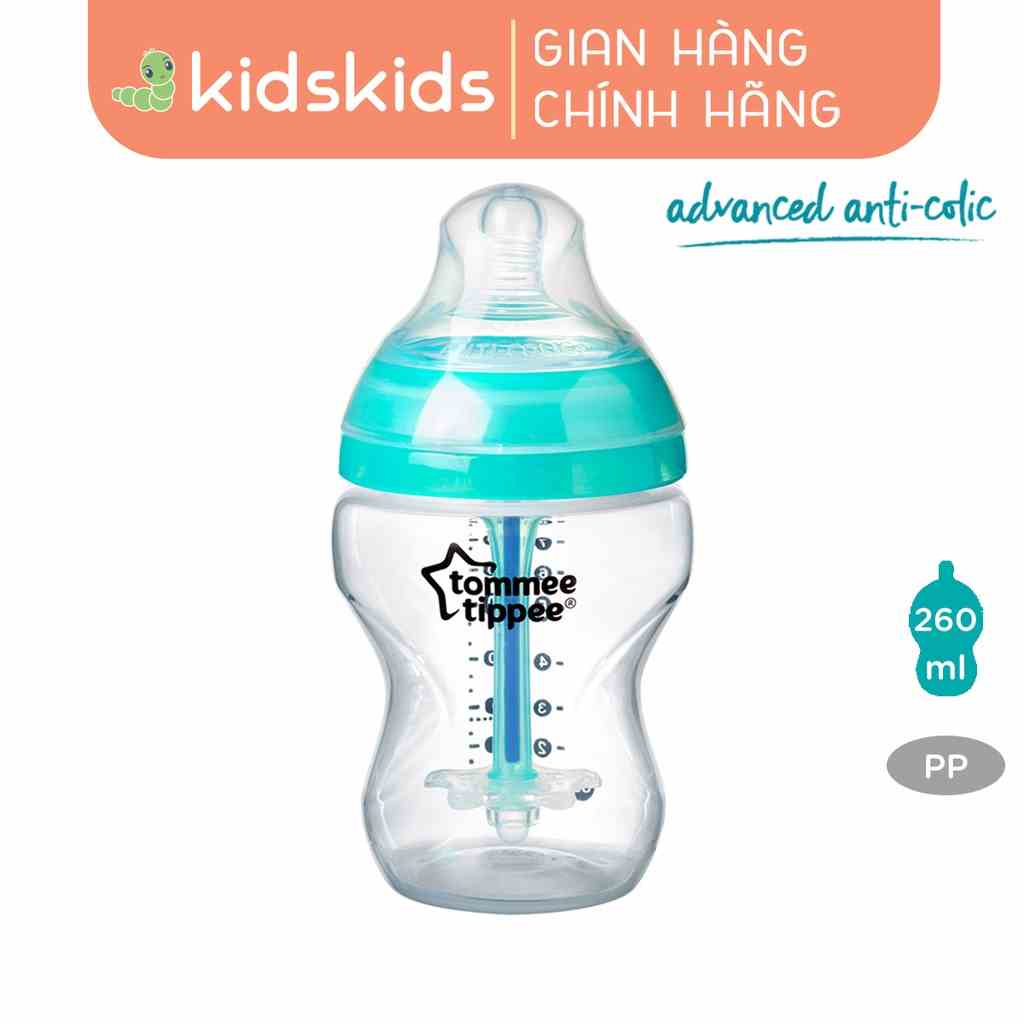 Bình sữa chống siêu chống đầy hơi kèm báo nhiệt Tommee Tippee Advanced Anti-Colic 260ml, núm ty đi kèm 0-3 tháng