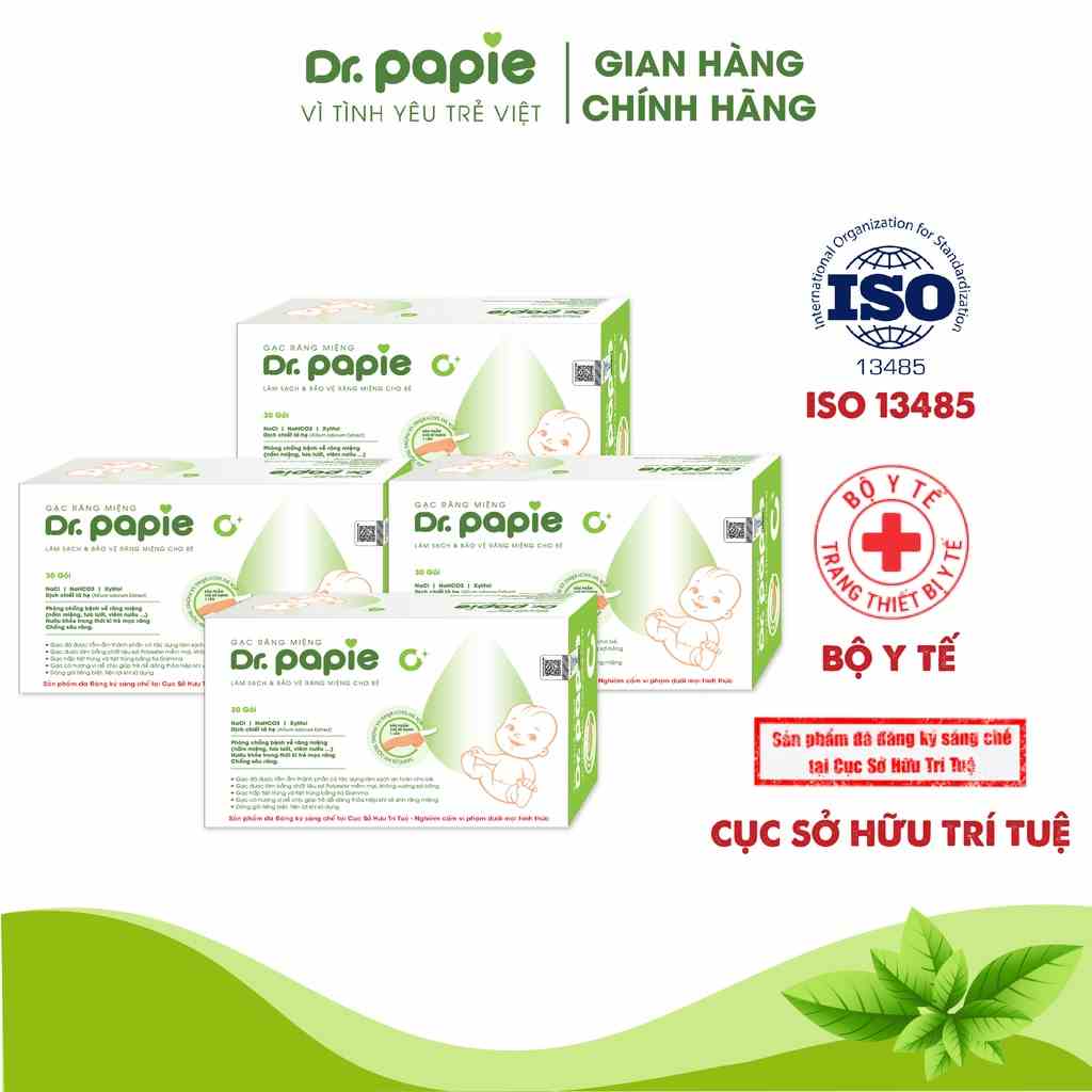 4 Hộp Gạc Rơ Lưỡi Dr.Papie Tiêu Chuẩn 5SAO, Làm Sạch Răng, Lưỡi, Nướu và Khoang Miệng Cho Bé - 30Gói/Hộp x 4