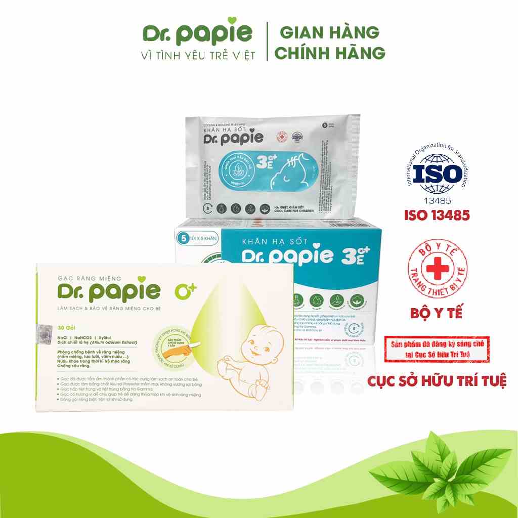 Combo 1 Hộp Khăn Lau Hạ Sốt Dr Papie 3+ Và 1 Hộp Gạc Rơ Lưỡi Dr Papie Bảo Vệ Toàn Diện Cho Bé