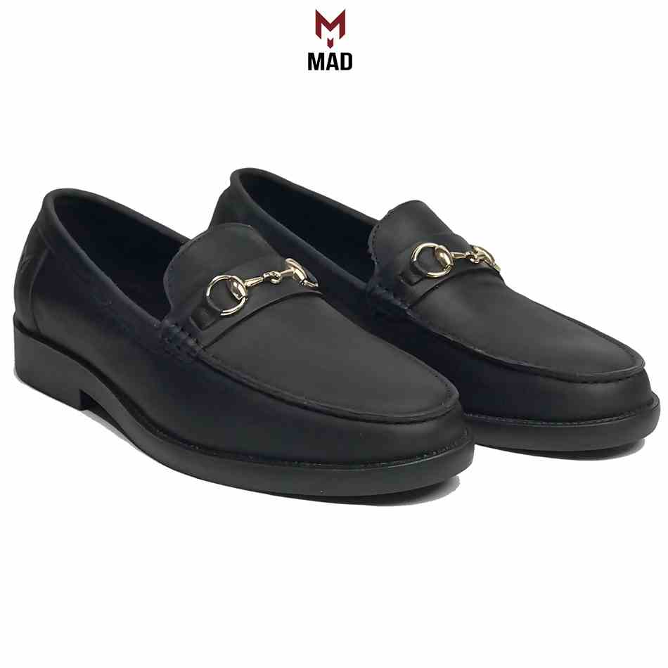 Giày lười nam công sở Mad Horsebit Loafer Black da bò sáp ngựa điên thời trang phong cách bụi cá tính