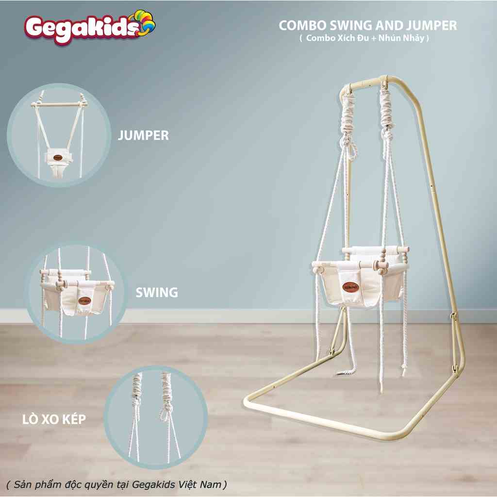 [ Tặng gối tựa lưng cao cấp ] SWING and JUMPER - Combo 2 trong 1 Xích đu và Nhún nhảy cho Bé - Gegakids