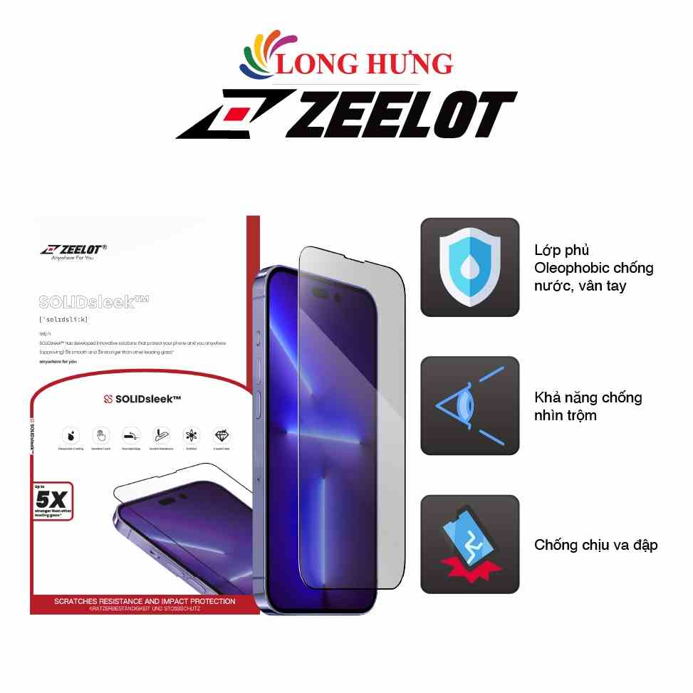 Dán màn hình cường lực Full viền chống nhìn trộm Zeelot iP 14 Pro Max/14 Pro/14 Plus/14/13/12/11 - Hàng chính hãng