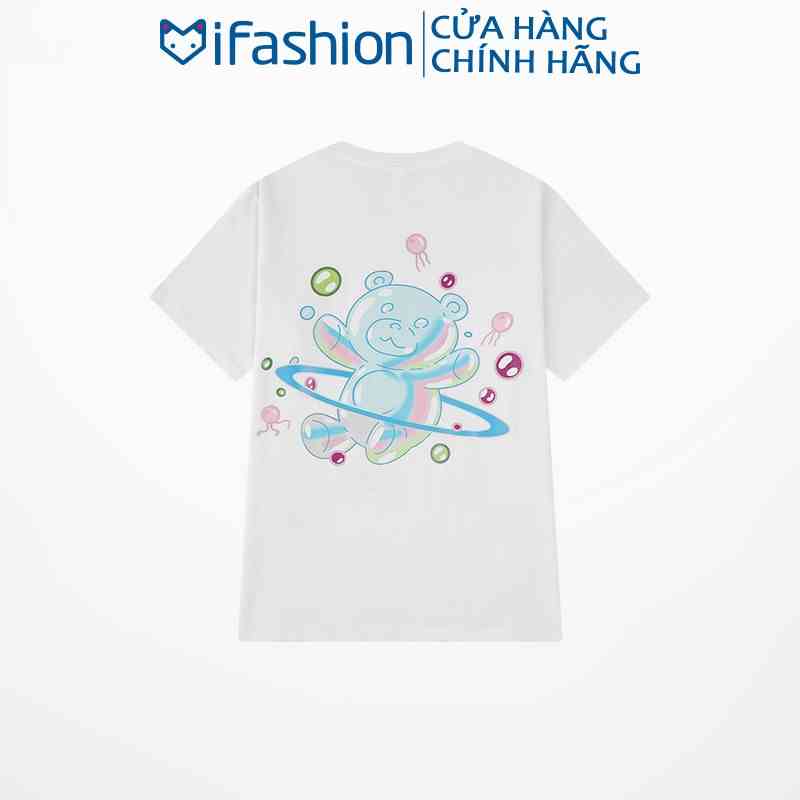 Áo thun tay lỡ IFASHION 100% cotton dáng unisex form rộng in hình gấu bong bóng N082