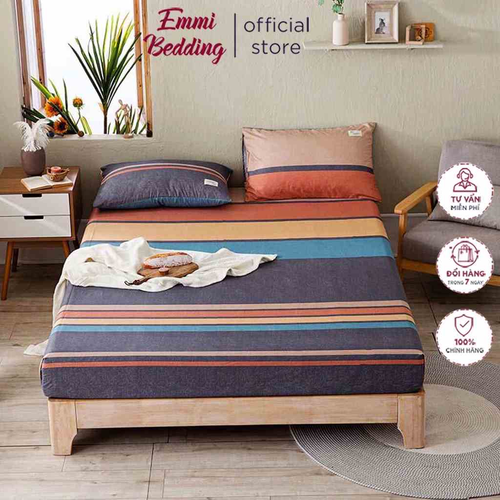 Ga Giường EMMIBEDDING STORE chất liệu TC , mẫu kẻ miễn phí bo chun và làm ga phủ theo yêu cầu