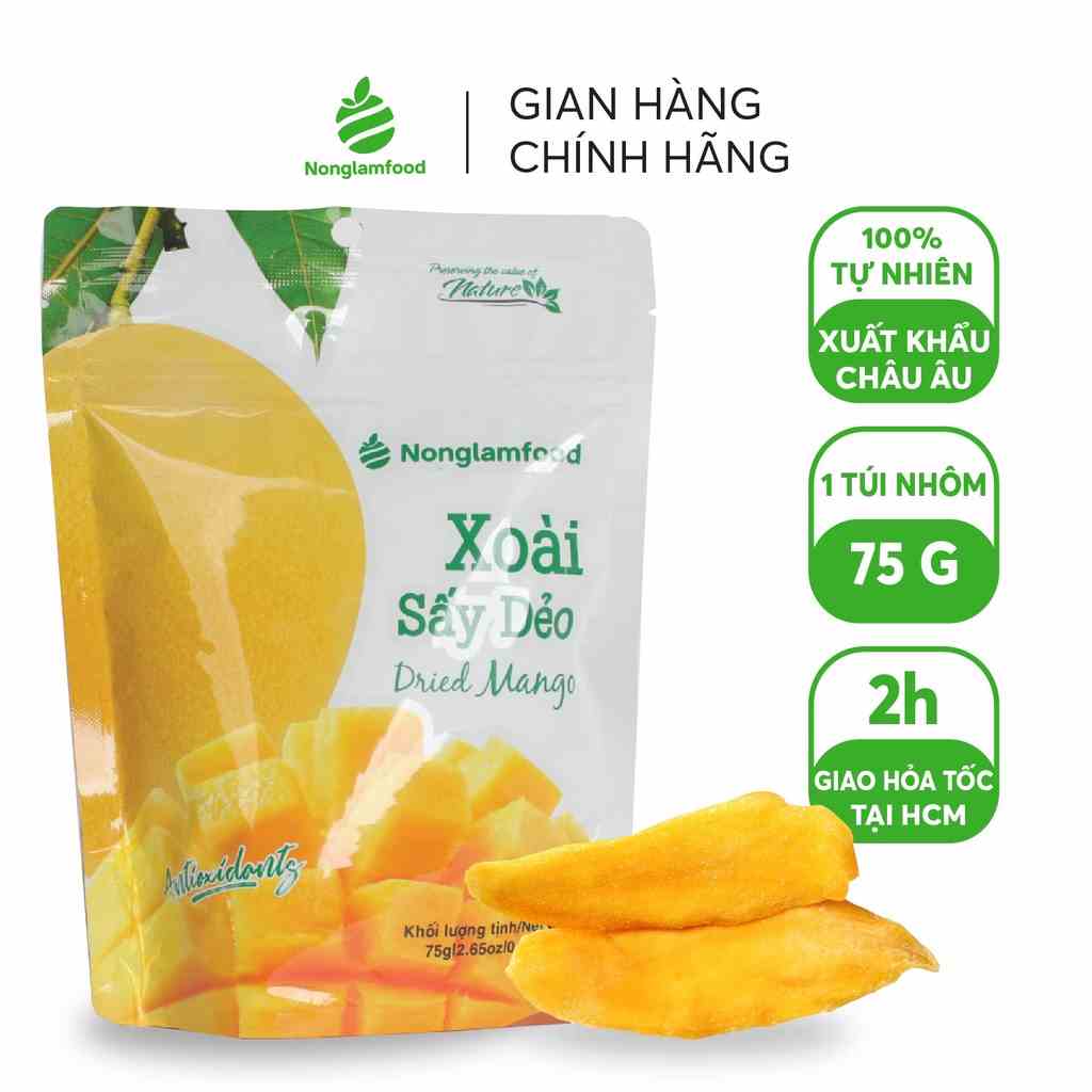 Xoài Sấy Dẻo Nonglamfood gói 75g | Đồ ăn vặt hỗ trợ giảm cân | Ăn Kiêng | Giữ dáng | Healthy Snack