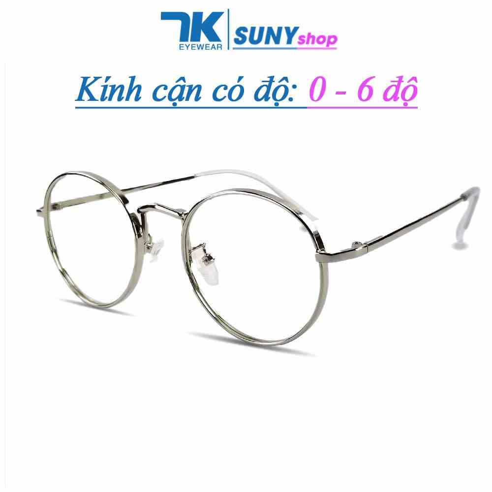 Kính cận có độ 0 - 6 độ nam nữ mắt tròn, gọng kim loại 7K3019. Tròng giả cận 0 độ chống ánh sáng xanh, chống tia UV