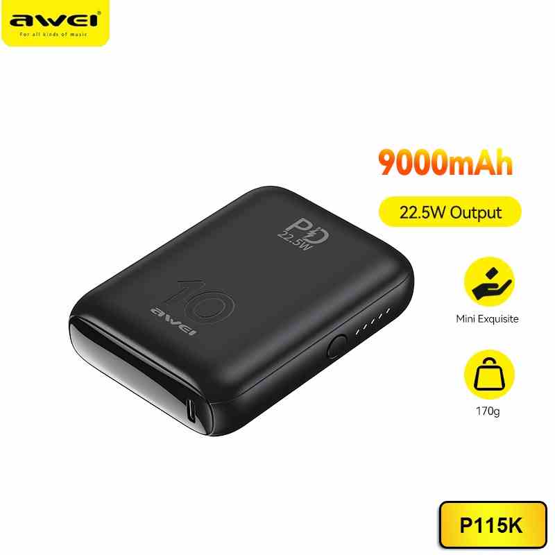 Sạc dự phòng AWEI P115K 9000mAh PD 22.5W kèm phụ kiện