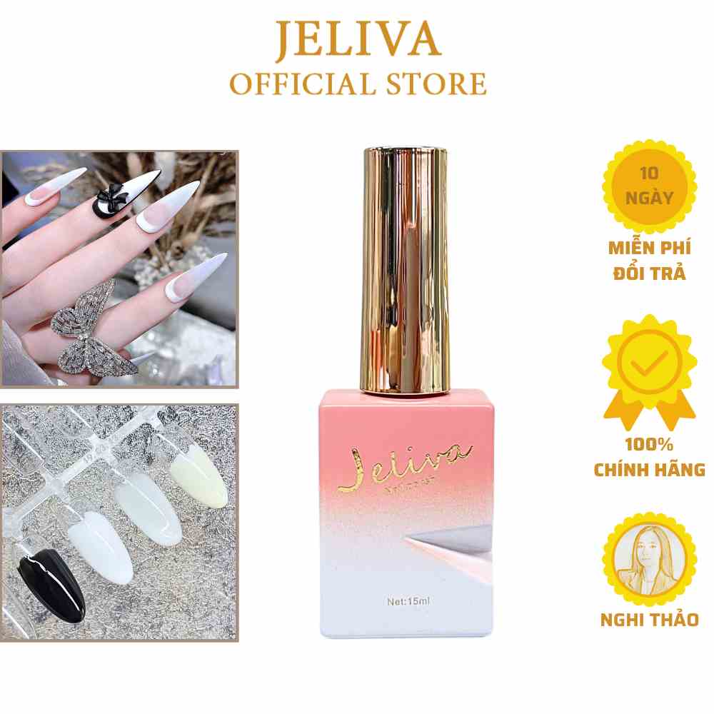 Sơn móng tay gel JELIVA trắng sữa, đen, trắng, nước gạo 15ml