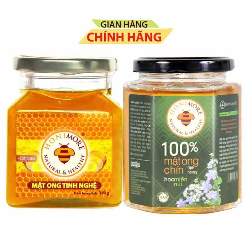 Mật ong rừng tinh bột nghệ Honimore 360g và Mật ong nguyên chất 360g - tốt cho dạ dày, đẹp da