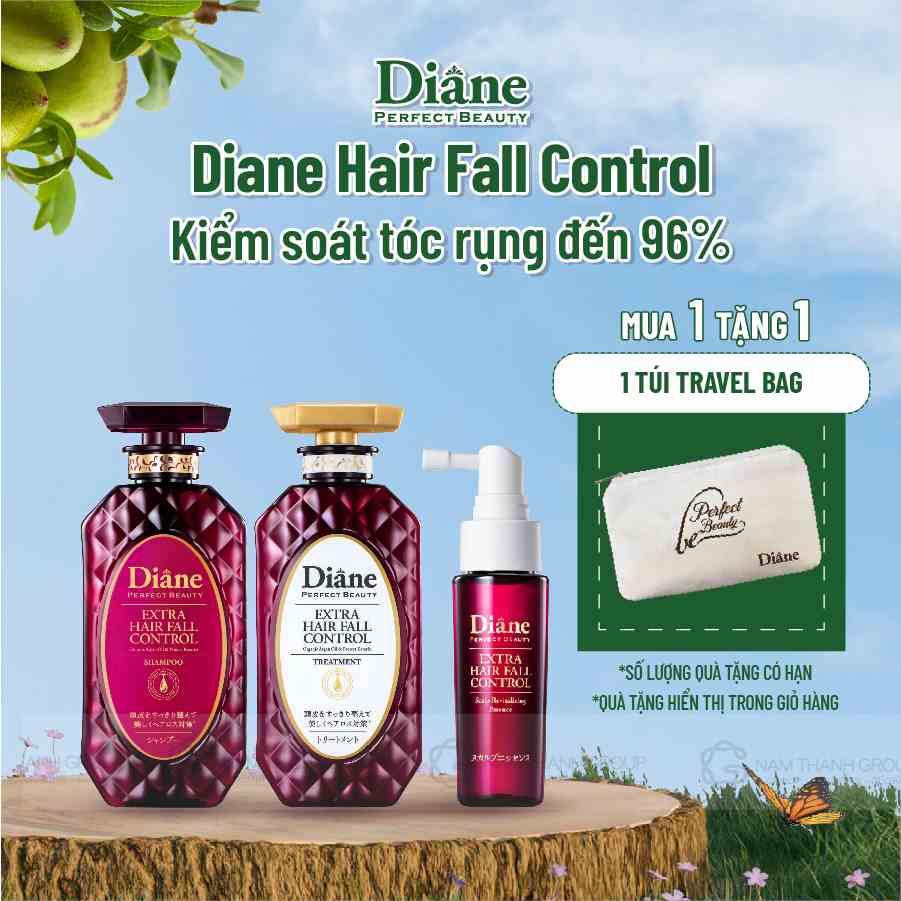 Combo dầu gội xả tinh chất dưỡng tóc kiểm soát tóc rụng Moist Diane Extra Hair Fall Control 450mlx2