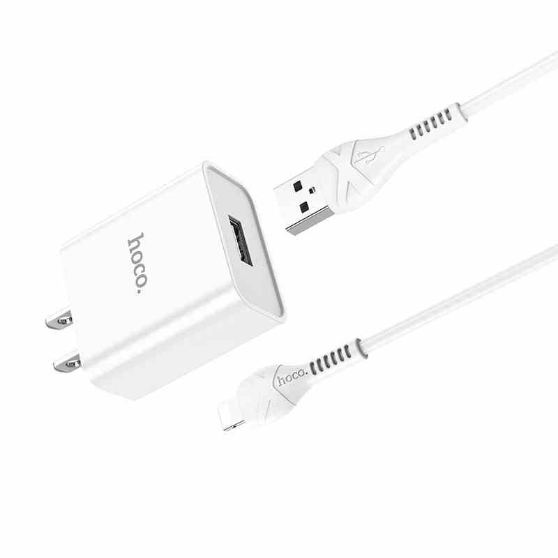 Bộ sạc nhanh Hoco C81 USB co 11/12/14 pro max sạc 2.1A, thích hợp với dòng iPhone/iPad/Airpod..., dây nhựa dẻo, dài 1mh