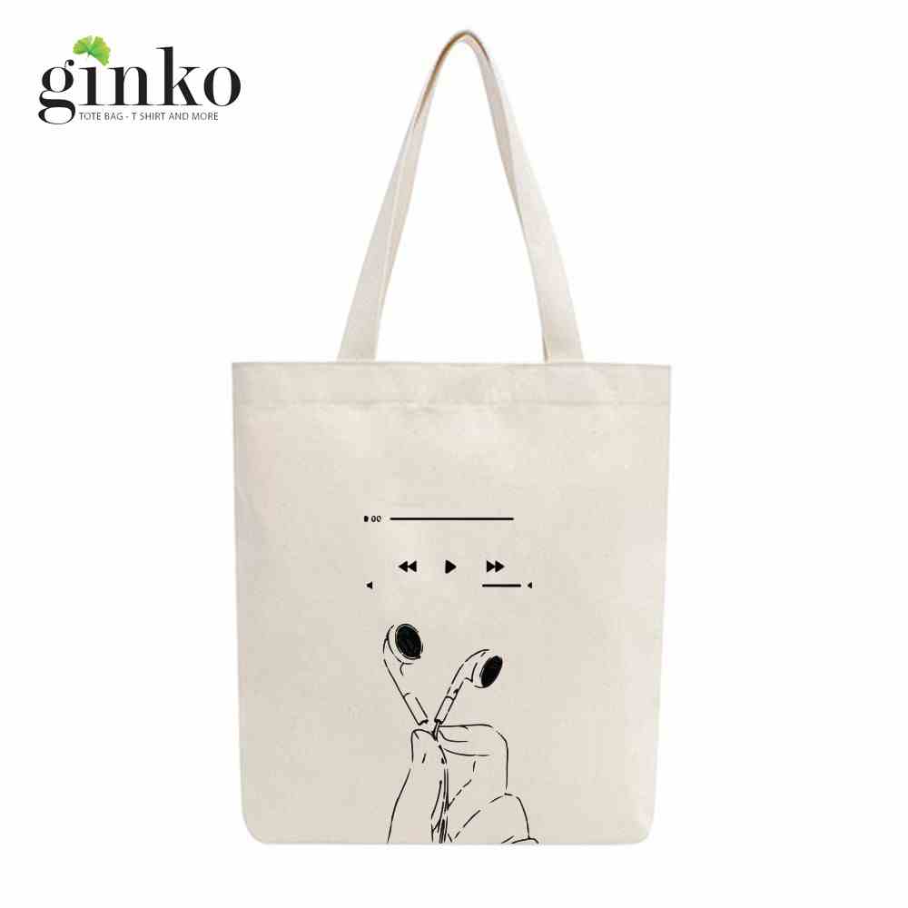 [Mã BMLTA35 giảm đến 35K đơn 99K] Túi Tote Vải Mộc GINKO Dây Kéo In Hình LISTEN TO MUSIC M34