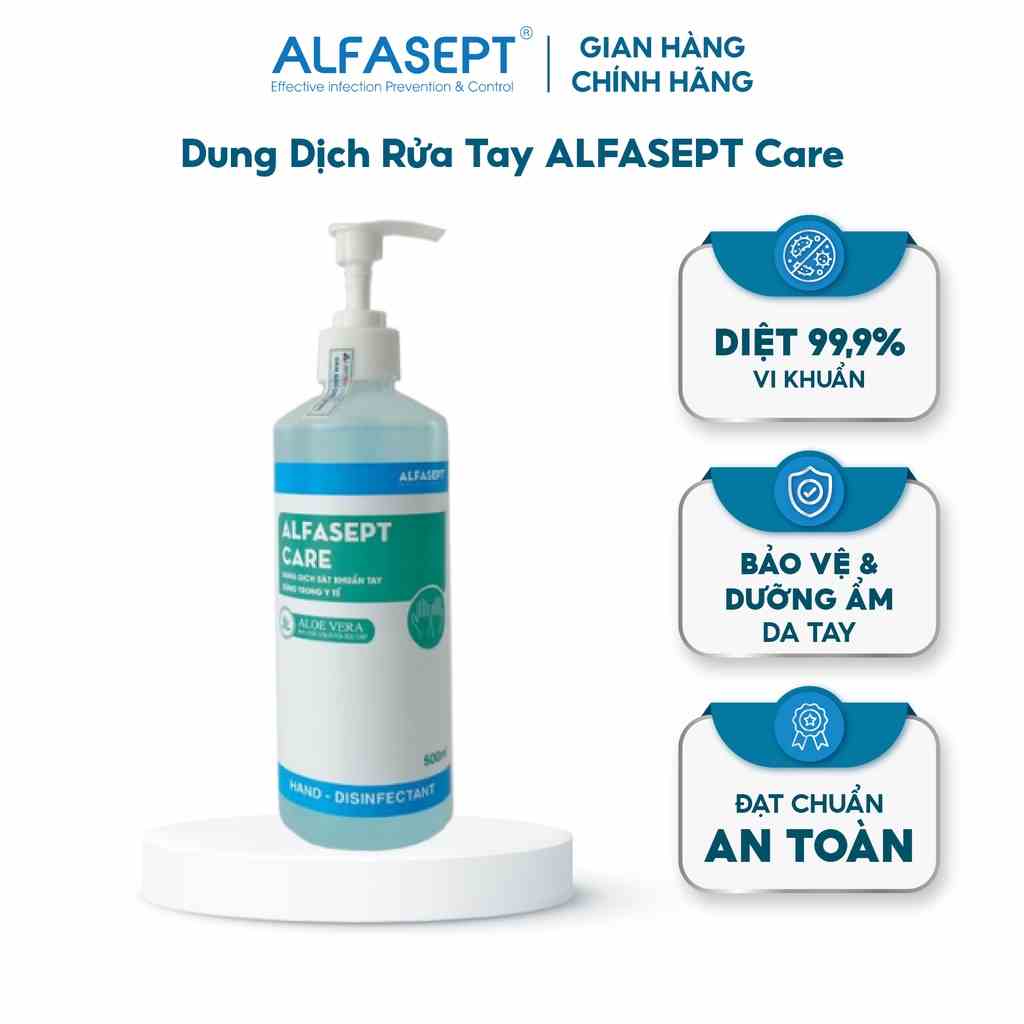 Dung Dịch Rửa Tay ALFASEPT Care Giúp Diệt Khuẩn Toàn Diện, Nhanh Chóng Và Hiệu Quả Lọ 500ml