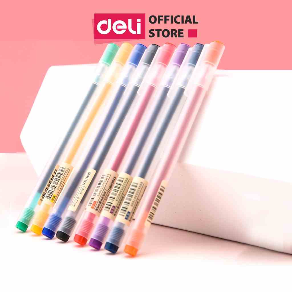 Bút mực gel 0.5mm nhiều màu Deli cute nắp đậy dùng để viết calligraphy trang trí sổ dễ thương nét chữ đẹp cao cấp  A119