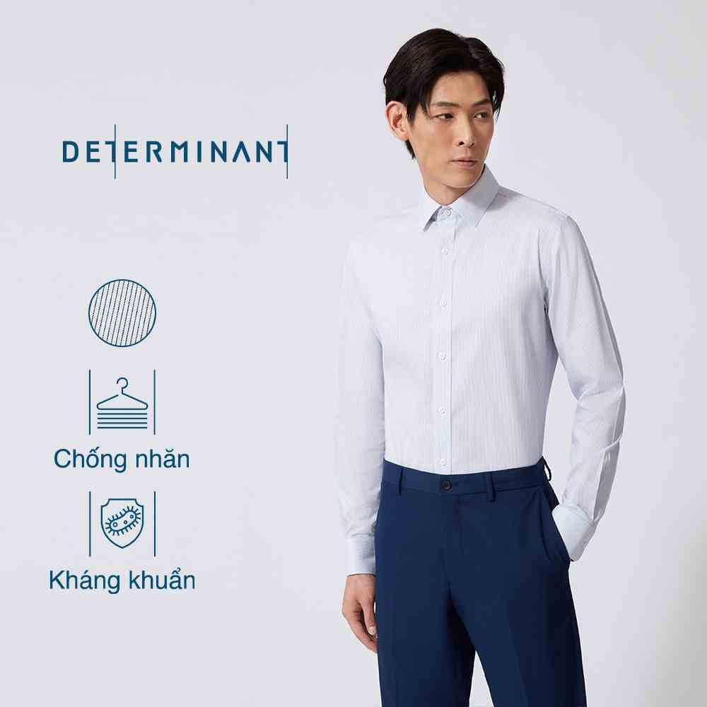 Áo sơ mi nam công sở DETERMINANT tay dài - dáng suông/ôm - chống nhăn - kháng khuẩn - màu trắng sọc Navy - 301S