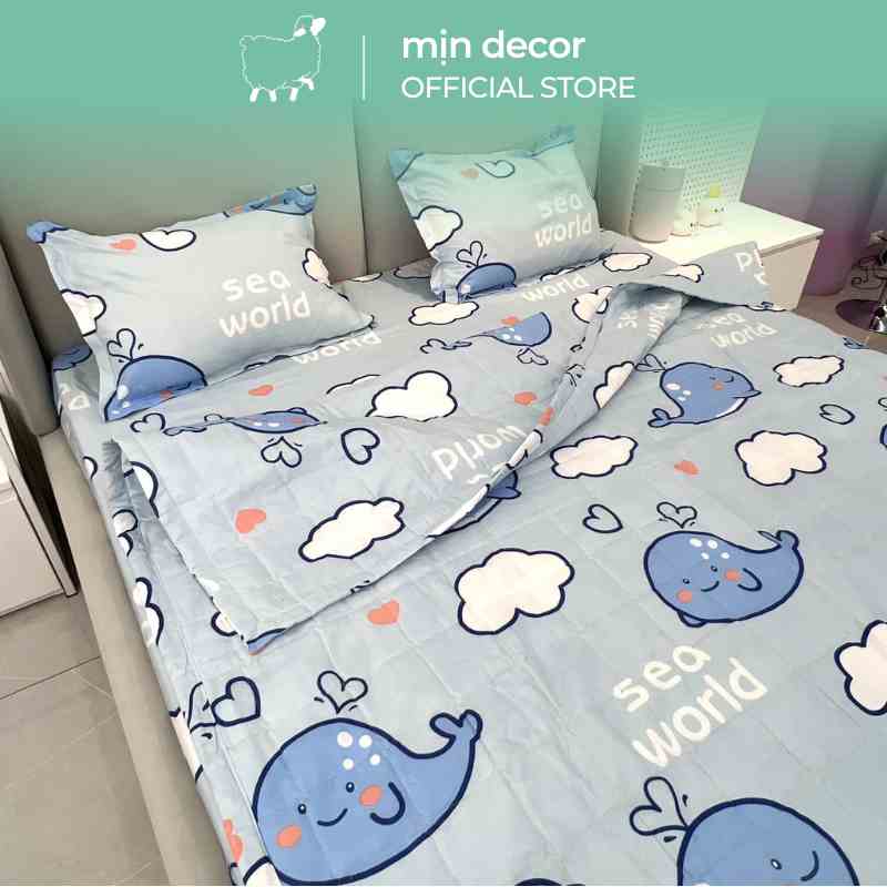 [Mã BMLTA35 giảm đến 35K đơn 99K] Bộ chăn ga gối cotton 3D MỊN DECOR kèm CHĂN TRẦN hè