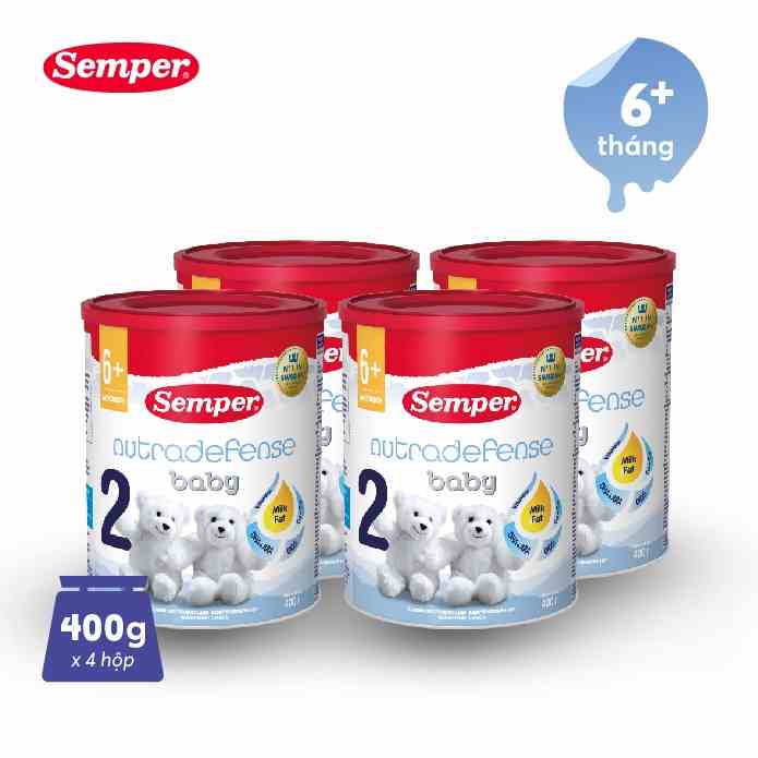 Combo 4 Sữa bột giúp bé tăng cân,dễ tiêu hóa, tăng đề kháng, phát triển trí não Semper Nutradefense Baby 2 400g