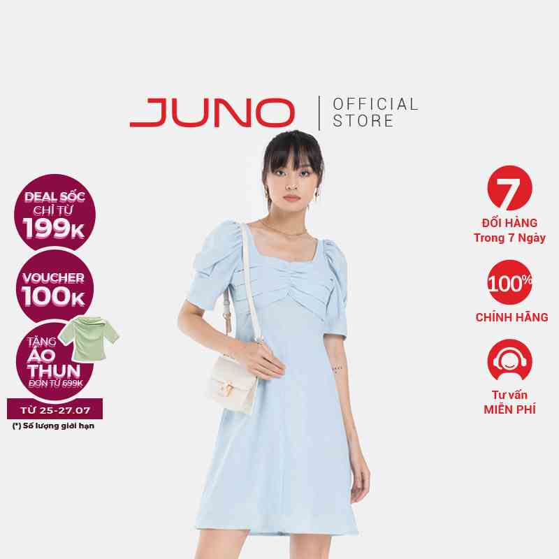 Đầm Lửng JUNO Tay Phồng Nhúng Ngực JNDLU002