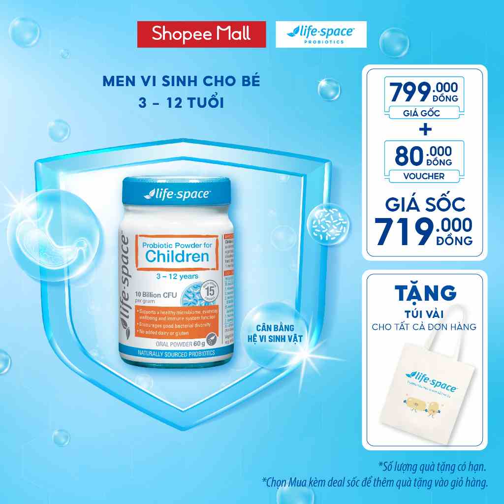 Men vi sinh dành cho bé 3 - 12 tuổi 60g/40g Life Space Probiotic Power for Children