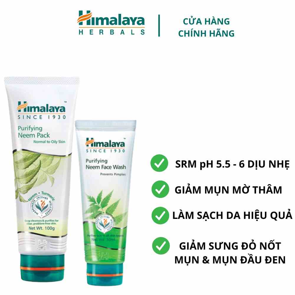 Combo giảm mụn làm sạch dầu Himalaya Neem Face Pack 100ml và Neem Face Wash 50ml