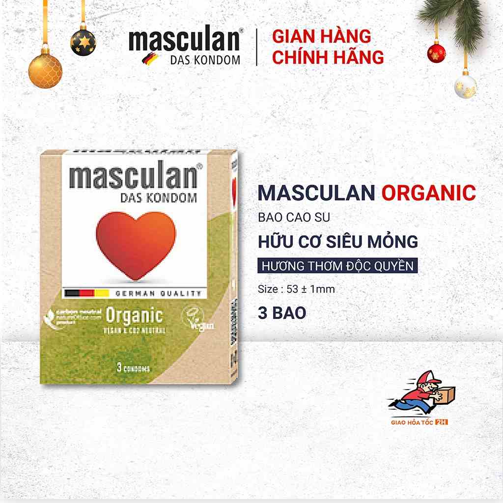 [Mã BMLTB35 giảm đến 35K đơn 99K] Bao cao su Masculan Organic siêu mỏng size 52mm - Tự phân hủy bảo vệ môi trường