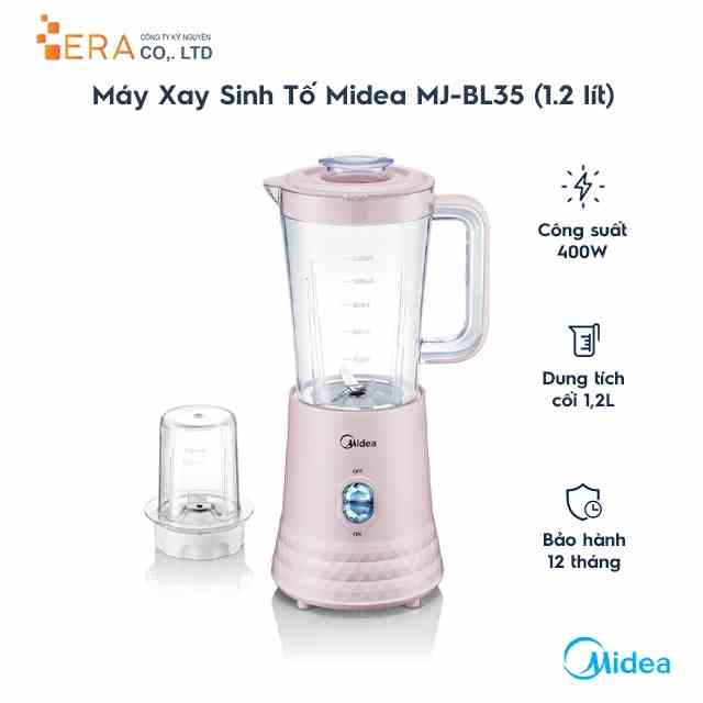 [Mã BMLT100 giảm đến 100K đơn 499K] Máy xay sinh tố đa năng 2 cối Midea MJ-BL35 (xanh dương/Hồng)