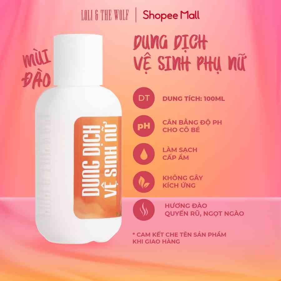 Dung Dịch Vệ Sinh Phụ Nữ Loli And The Wolf Mùi Đào Thơm Mát Thành Phần Tự Nhiên Chai 100ml