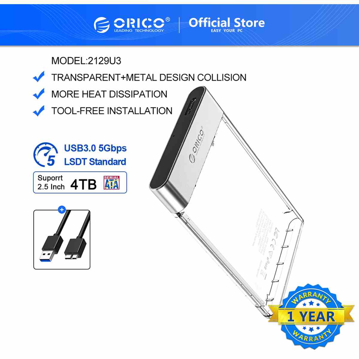 Hộp Đựng Ổ Cứng Orico HDD SSD SATA 2.5 Inch Màu Trong Suốt Hỗ Trợ Dung Lượng 4tb Và Giao Thức UASP 2129U3