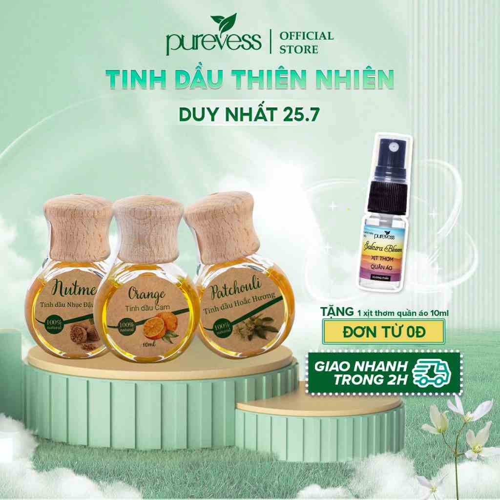 Tinh dầu Purevess thiên nhiên nguyên chất giúp thư giãn, đuổi muỗi, thơm phòng 9ml