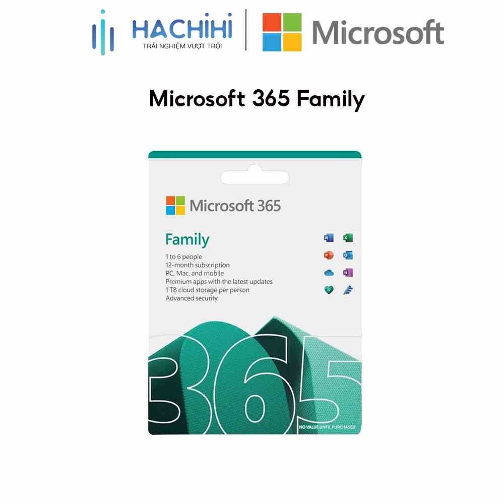 Phần mềm Microsoft 365 Family | 12 tháng | Dành cho 6 người| 5 thiết bị/người | Trọn bộ ứng dụng Office | 1TB lưu trữ