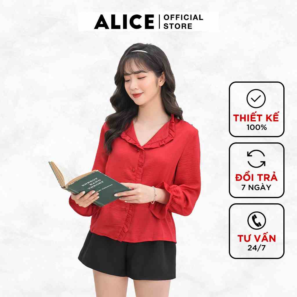 Áo Sơ Mi Công Sở Nữ Tay Dài ALICE Thiết Kế Dáng Ôm Bo Tay Phối Cổ Viền Chất Liệu Lụa Mềm Mại A202