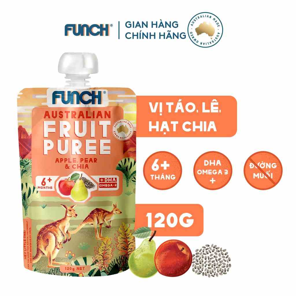 Trái Cây Nghiền Cho Bé từ Ăn Dặm Từ 6 Tháng Mix Hạt Dinh Dưỡng FUNCH bổ sung DHA  Vị Táo, Lê, Hạt Chia 120g