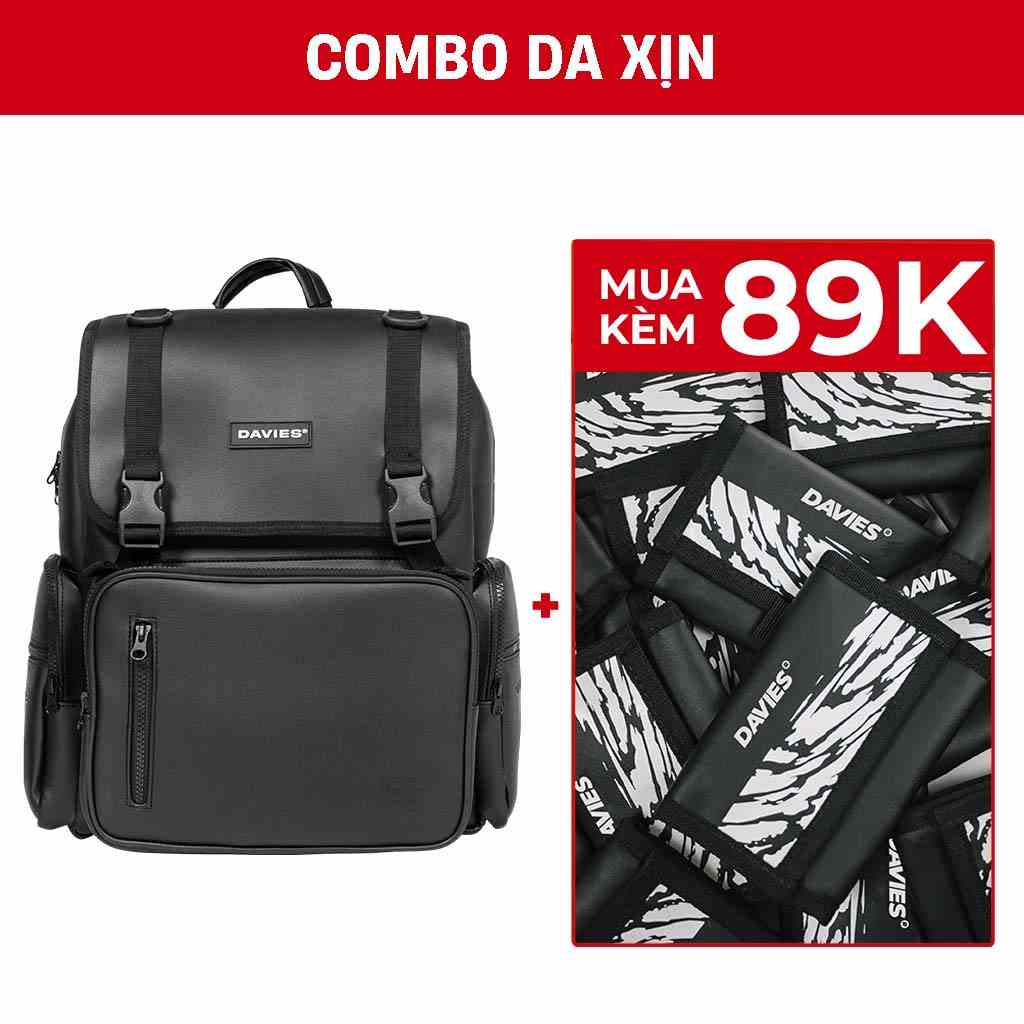 Balo đi học nam nữ Davies da màu đen Leather Box Backpack.